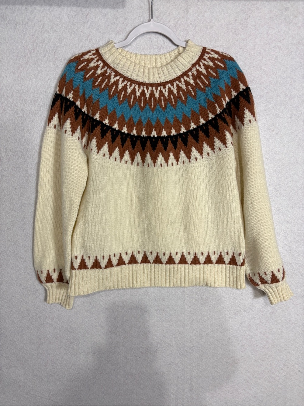 Panache Cream Fair Isle Sweater with Turquoise & Brown Yoke